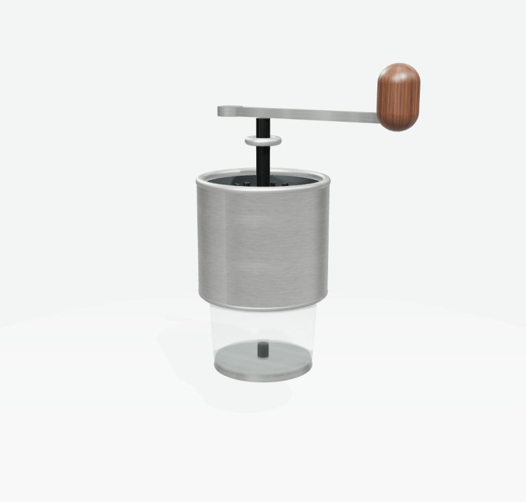 Fully assembled illustrative manual coffee grinder
